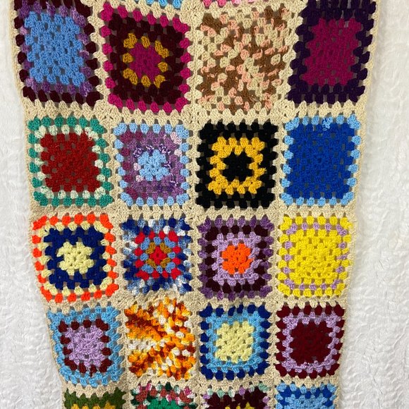 Vintage Crochet Afghan Blanket Lap Couch Colorful Granny Squares pattern - Picture 3 of 5